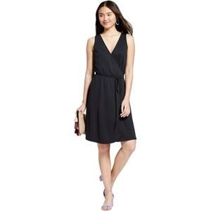 A New Day Women’s Sleeveless V-Neck Coquette Tie Waist Wrap‎ Dress Size S Black